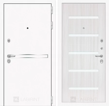 Дверь Лабиринт LINE WHITE 01 — Сандал белый, стекло белое
